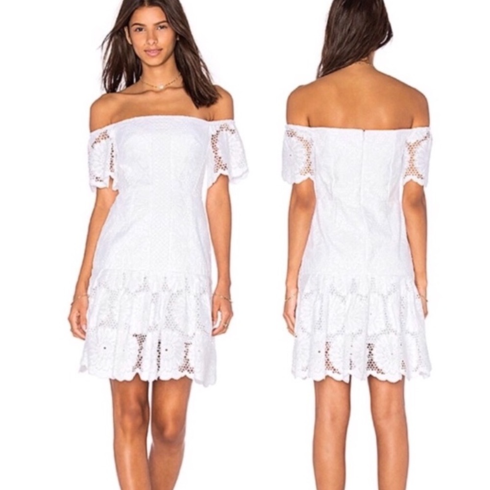 NICHOLAS | Sunflower Lace off Shoulder Dress